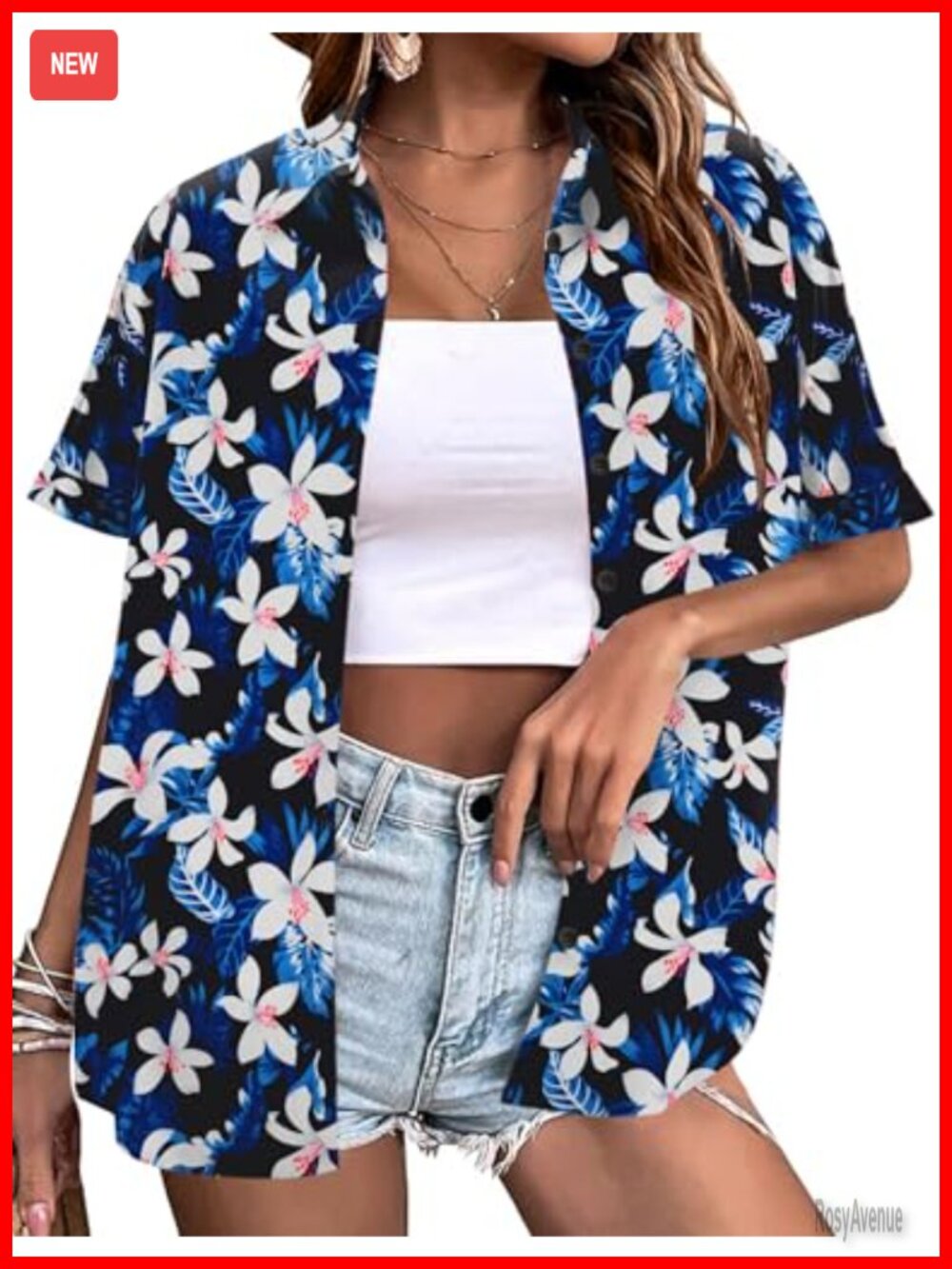 Women's Hawaiian Button Down Shirt Floral Short Sleeve Chiffon Blouse Vacation